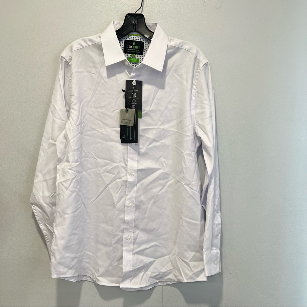 Tom Baine White Comfort Textured Stretch Slim Fit Size 15 - 15 1/2 Medium